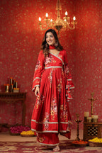 Maroon Chinon Printed Lace Deatiling Angarkha Anarkali Set Of 3