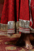 Maroon Cotton Square Neck Anarkali Set  With Embroidery Duptta Of 3