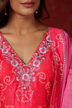 Pink  Chanderi Embroidery Anarkali Set With Churidar Sleeve