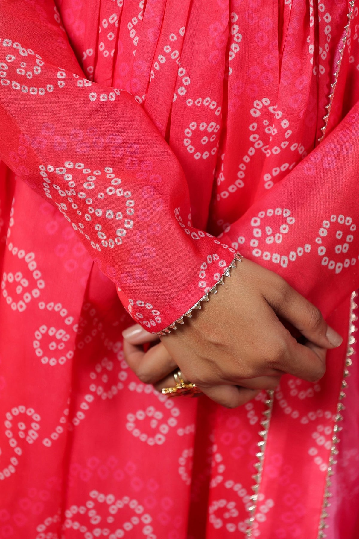 Pink  Chanderi Embroidery Anarkali Set With Churidar Sleeve