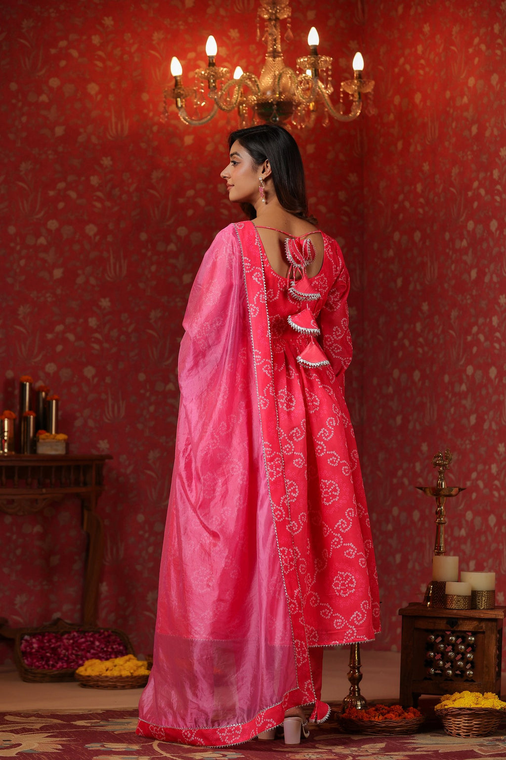 Pink  Chanderi Embroidery Anarkali Set With Churidar Sleeve