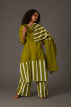 Purple Bright white stripe dress With Pant and Scarff