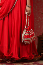 Red  Natural Crepe Embroidery Neck With Belt Drapad Duptta Dress