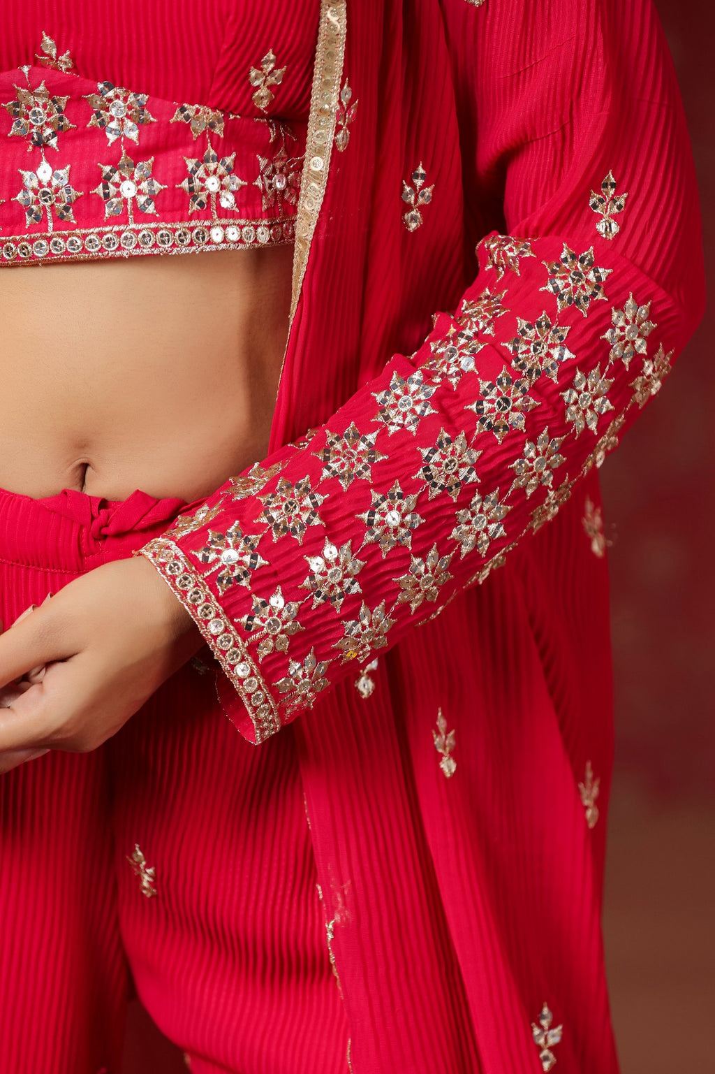 Red Georgette Embroidery Sequnce Work Anarkali Suit Set  Of 3