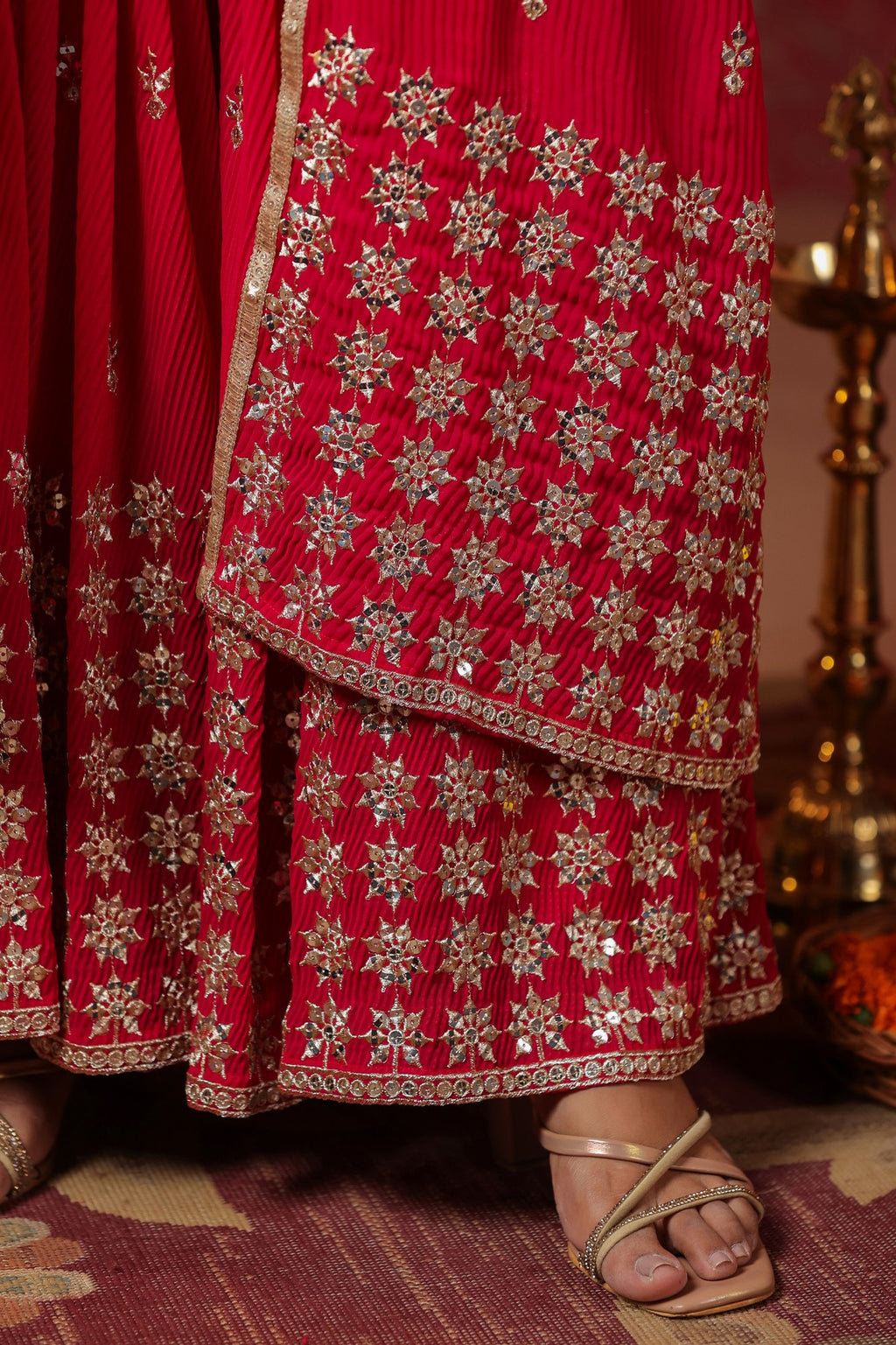 Red Georgette Embroidery Sequnce Work Anarkali Suit Set  Of 3