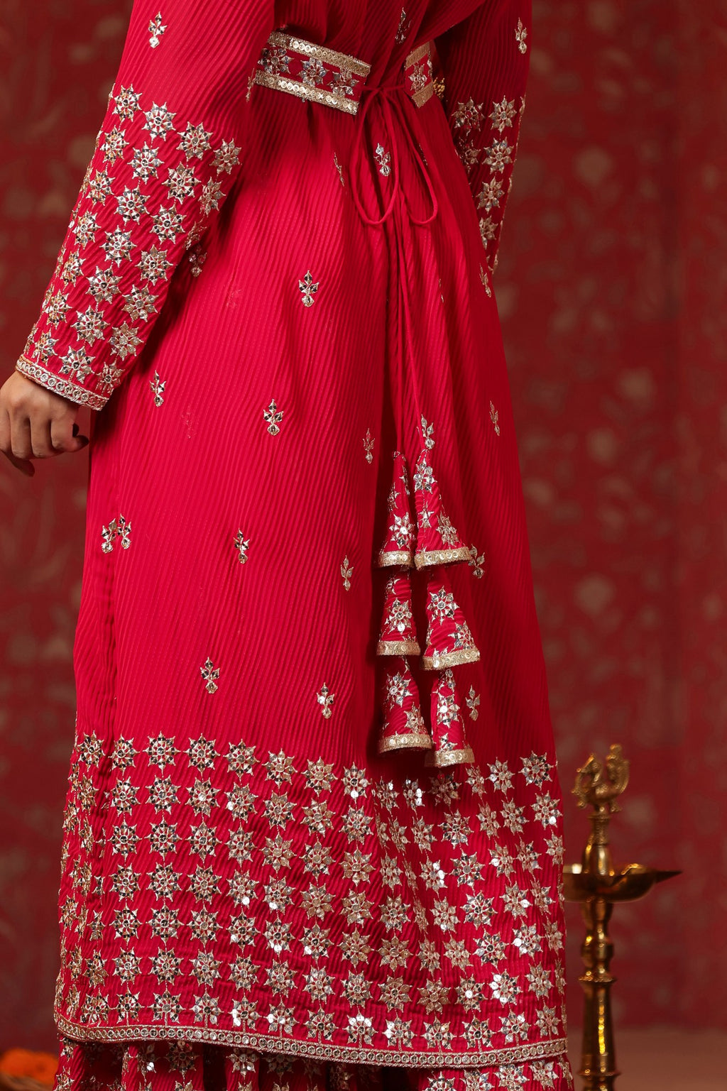 Red Georgette Embroidery Sequnce Work Anarkali Suit Set  Of 3