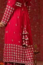 Red Georgette Embroidery Sequnce Work Anarkali Suit Set  Of 3