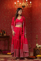 Red Georgette Embroidery Sequnce Work Anarkali Suit Set  Of 3