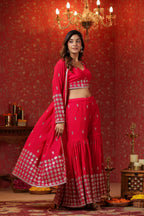 Red Georgette Embroidery Sequnce Work Anarkali Suit Set  Of 3