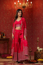 Red Georgette Embroidery Sequnce Work Anarkali Suit Set  Of 3