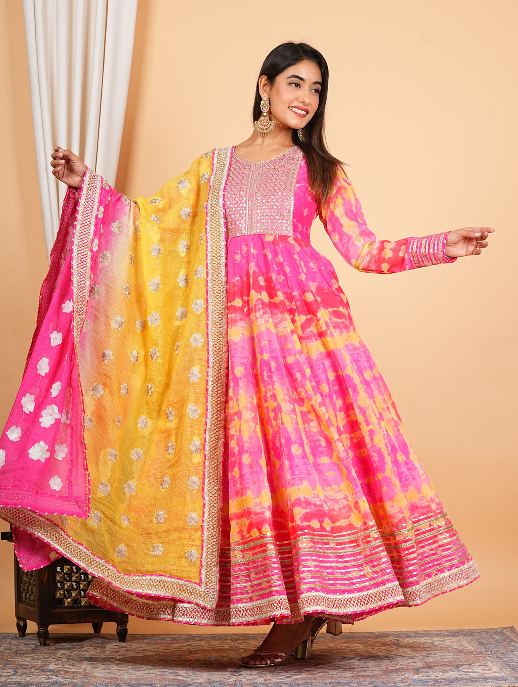 Pink Heavy Embroidered Chanderi Anarkali