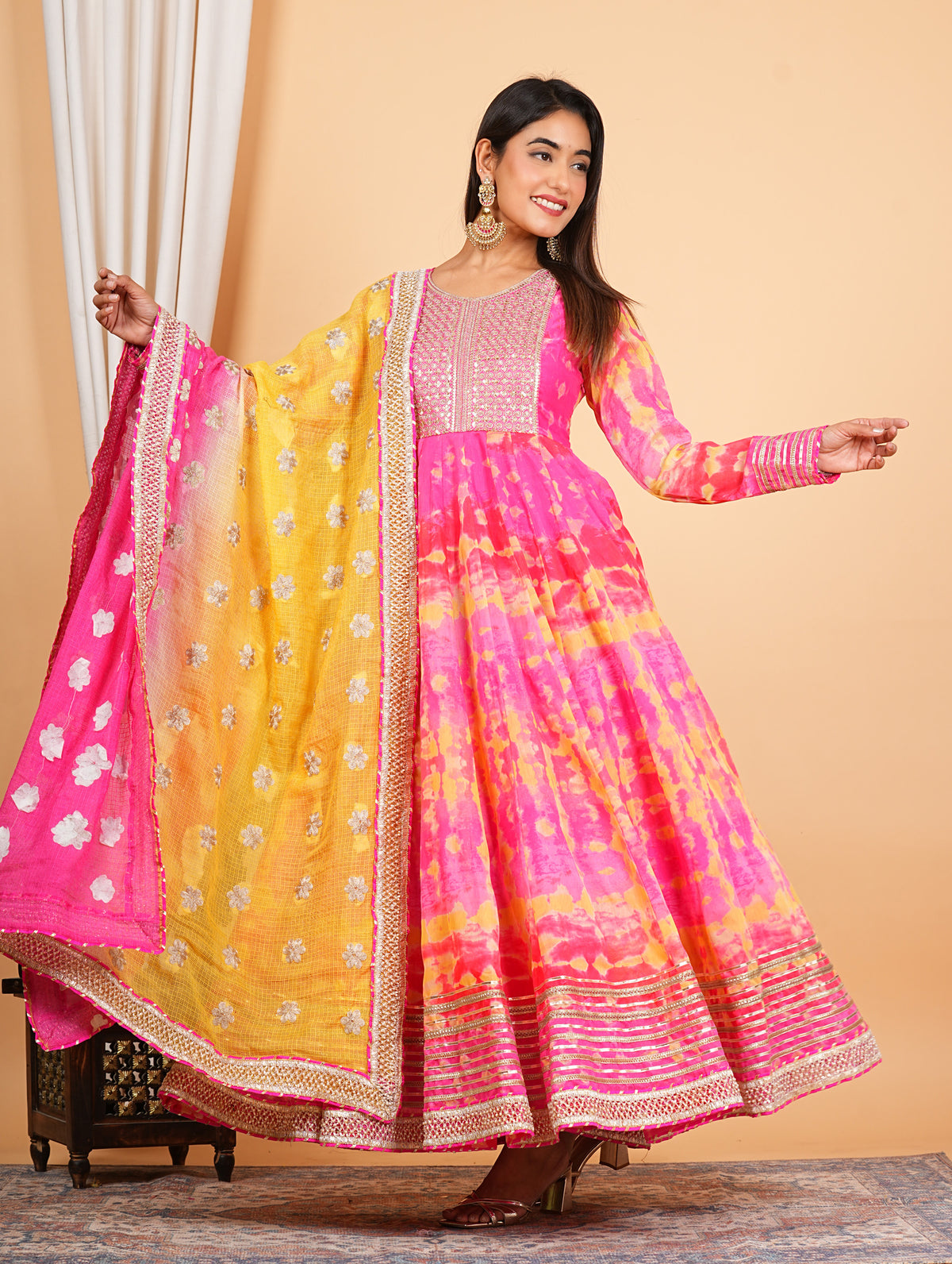 Pink Heavy Embroidered Chanderi Anarkali