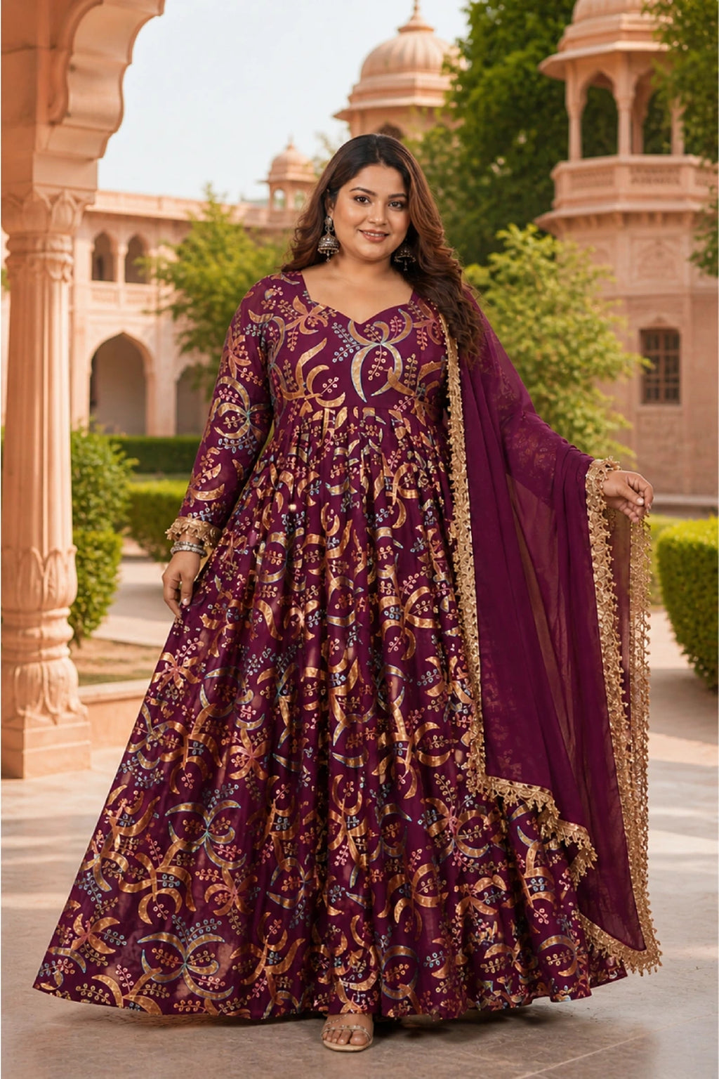 Purple Heavy Hand Embroidered Work Georgette Anarkali Sets