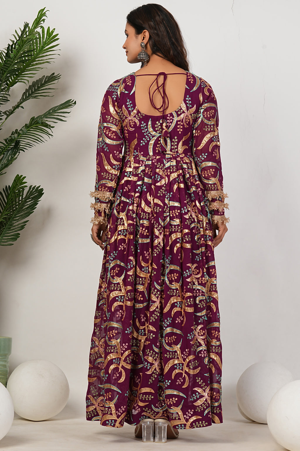 Purple Heavy Hand Embroidered Work Georgette Anarkali Sets