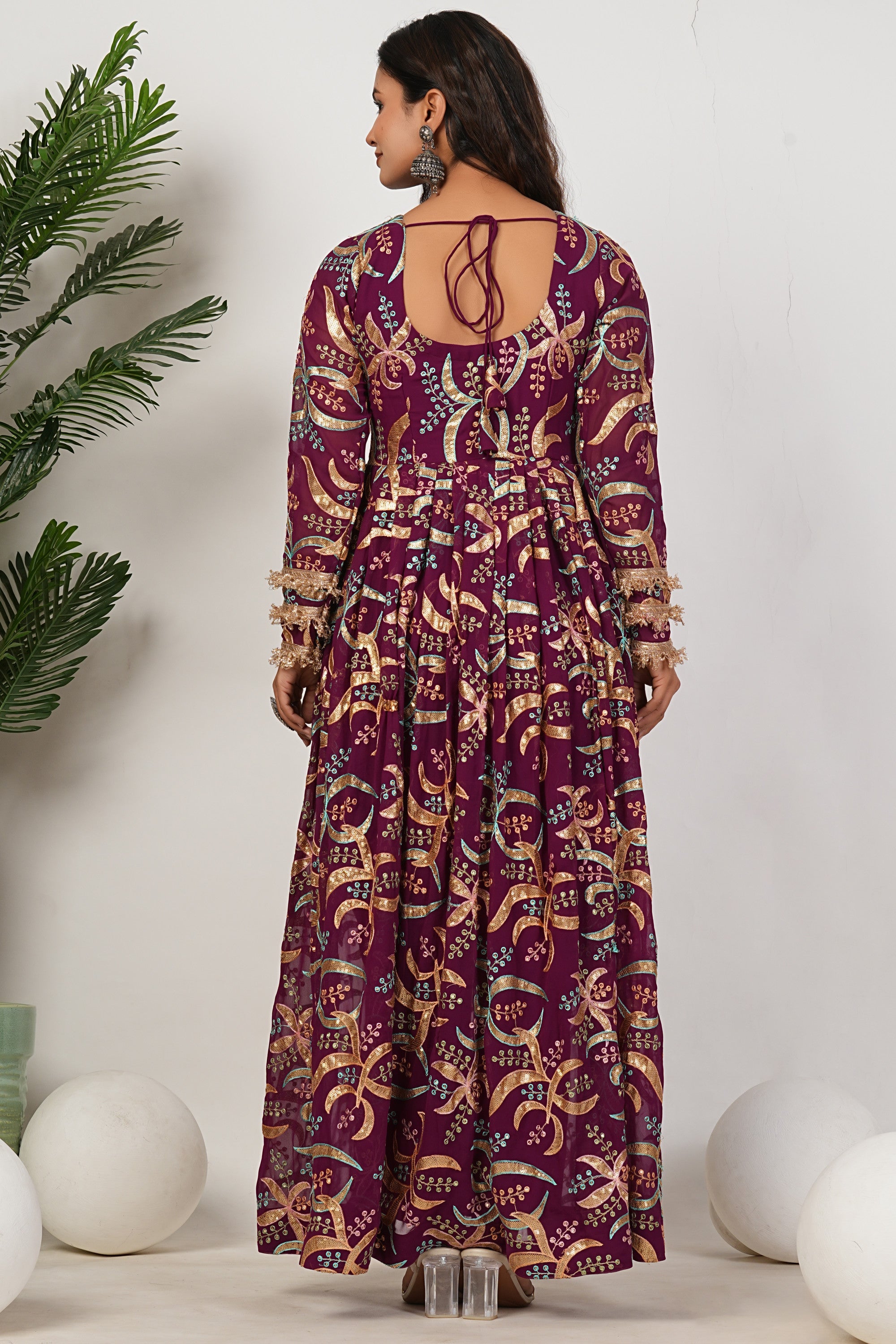 Purple Heavy Hand Embroidered Work Georgette Anarkali Sets