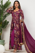 Purple Heavy Hand Embroidered Work Georgette Anarkali Sets