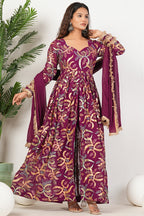 Purple Heavy Hand Embroidered Work Georgette Anarkali Sets