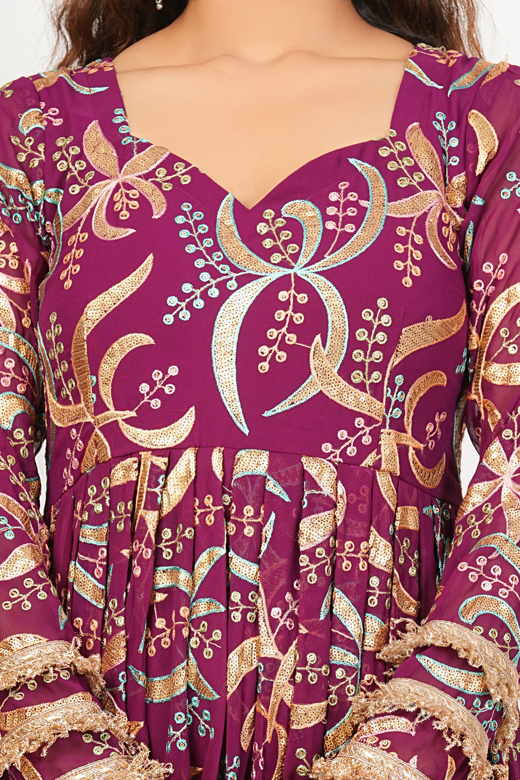 Purple Heavy Hand Embroidered Work Georgette Anarkali Sets
