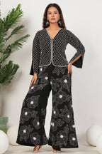 Black Heavy Hand Embroidered Work Natural Crepe Co-Ord Set