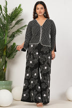 Black Heavy Hand Embroidered Work Natural Crepe Co-Ord Set