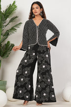 Black Heavy Hand Embroidered Work Natural Crepe Co-Ord Set