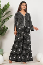Black Heavy Hand Embroidered Work Natural Crepe Co-Ord Set