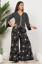 Black Heavy Hand Embroidered Work Natural Crepe Co-Ord Set