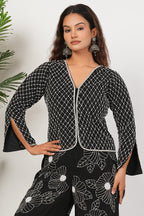 Black Heavy Hand Embroidered Work Natural Crepe Co-Ord Set