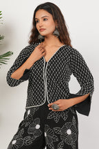 Black Heavy Hand Embroidered Work Natural Crepe Co-Ord Set