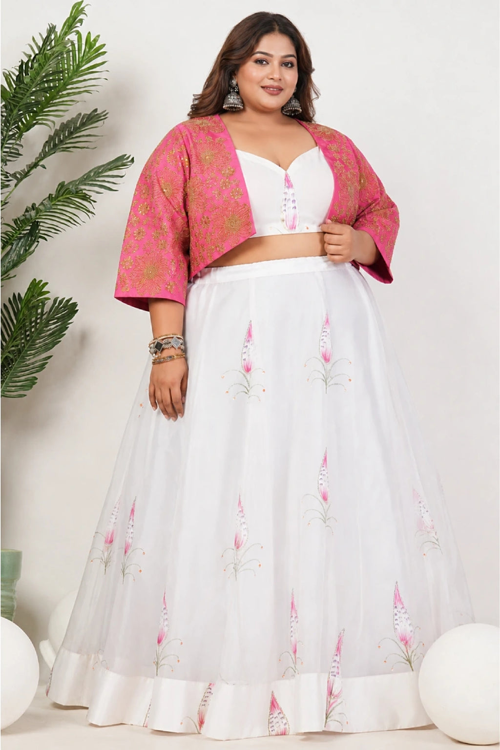 White Heavy Hand Embroidered Work Organza Lehenga