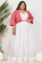 White Heavy Hand Embroidered Work Organza Lehenga