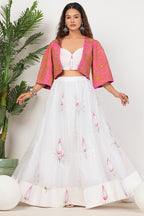 White Heavy Hand Embroidered Work Organza Lehenga