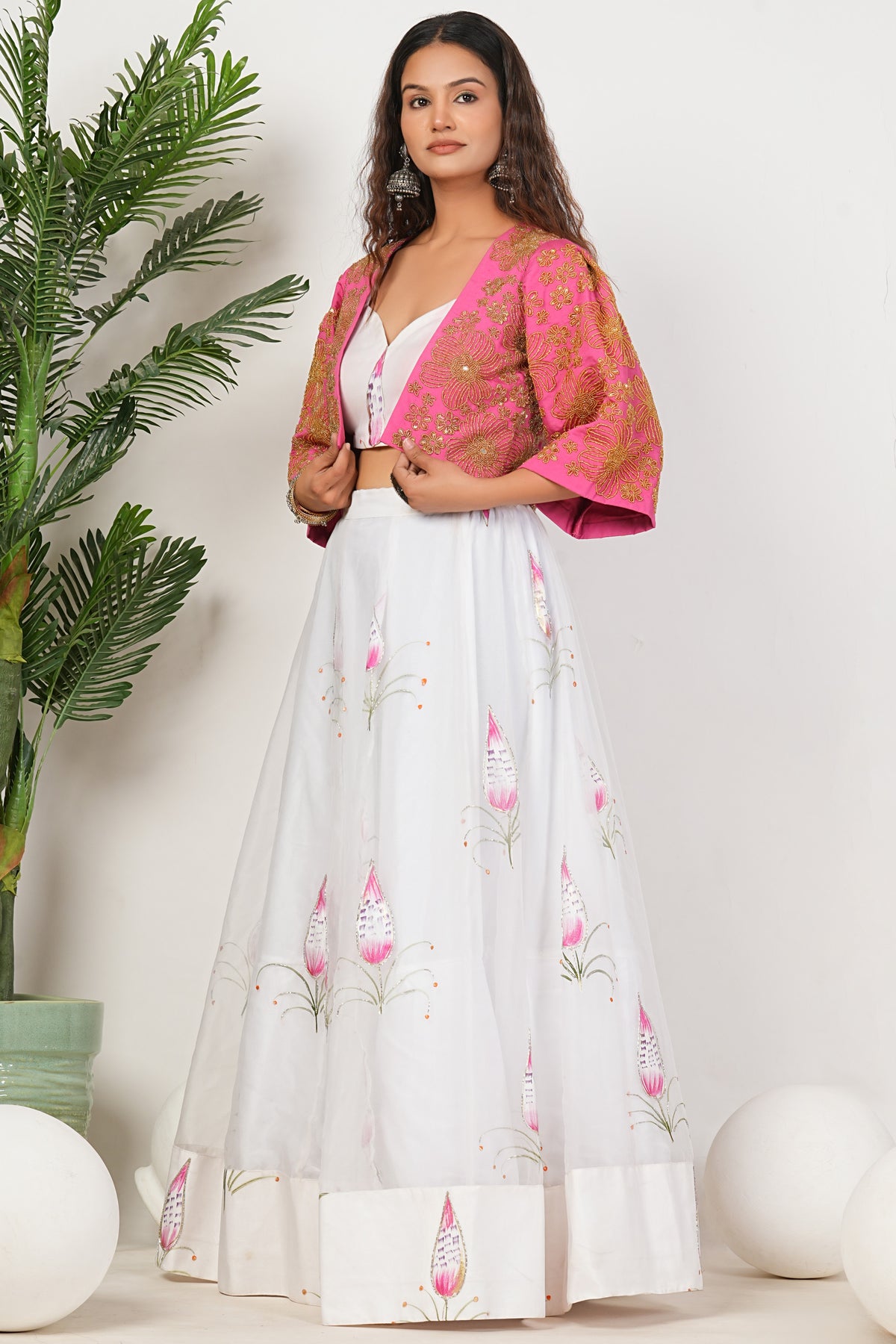 White Heavy Hand Embroidered Work Organza Lehenga