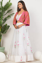 White Heavy Hand Embroidered Work Organza Lehenga