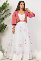 White Heavy Hand Embroidered Work Organza Lehenga
