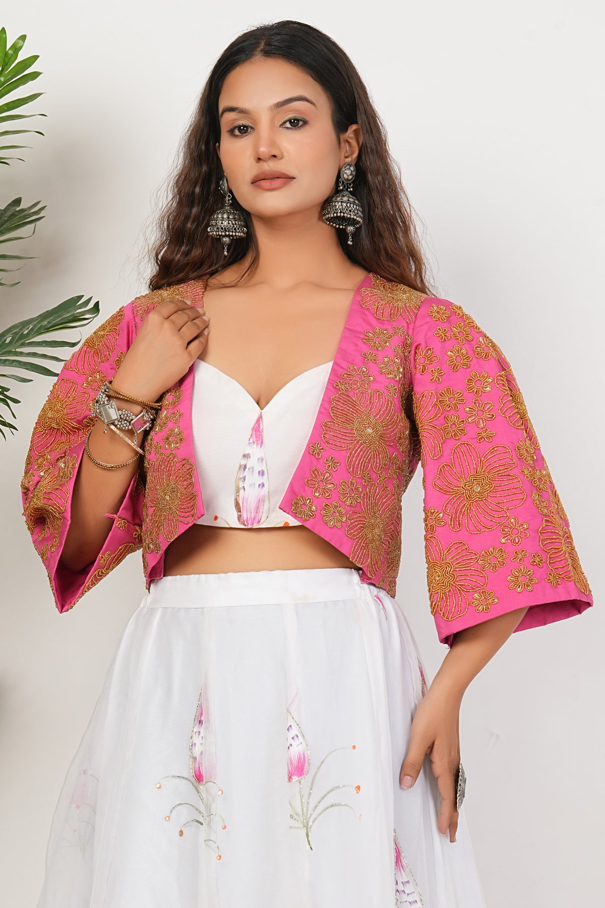 White Heavy Hand Embroidered Work Organza Lehenga