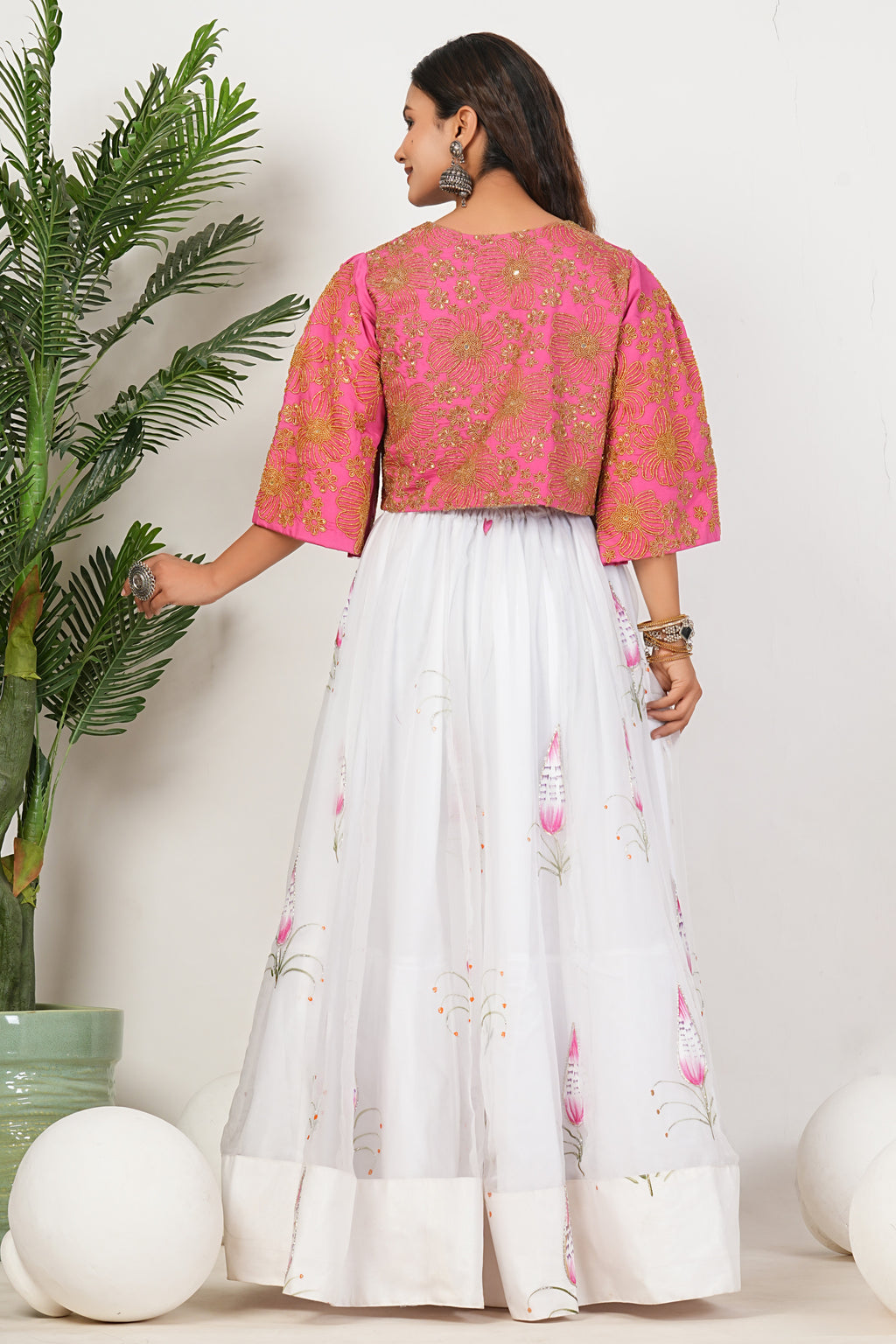 White Heavy Hand Embroidered Work Organza Lehenga