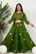 Green Heavy Hand Embroidered Work Organza Lehenga