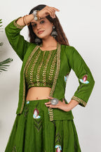 Green Heavy Hand Embroidered Work Organza Lehenga