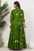 Green Heavy Hand Embroidered Work Organza Lehenga