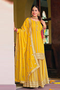 Yellow Georgette Embroidered Palazzo Suit