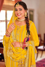 Yellow Georgette Embroidered Palazzo Suit
