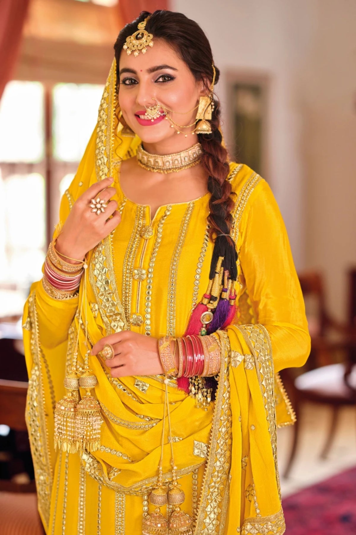 Yellow Georgette Embroidered Palazzo Suit