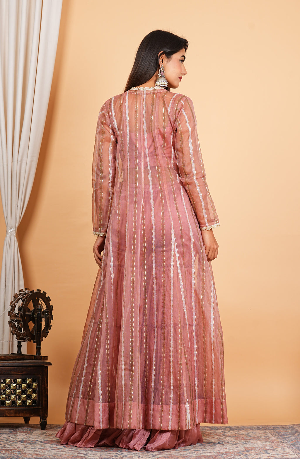 Mauve Sharara With Short Blouse And Net Jacket