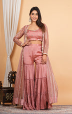 Mauve Sharara With Short Blouse And Net Jacket
