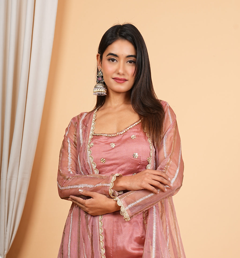 Mauve Sharara With Short Blouse And Net Jacket
