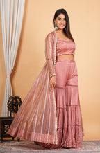 Mauve Sharara With Short Blouse And Net Jacket