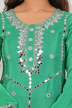 Green Heavy Mirror-Work Natural Crepe Suit Sets
