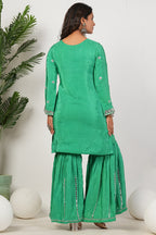 Green Heavy Mirror-Work Natural Crepe Suit Sets