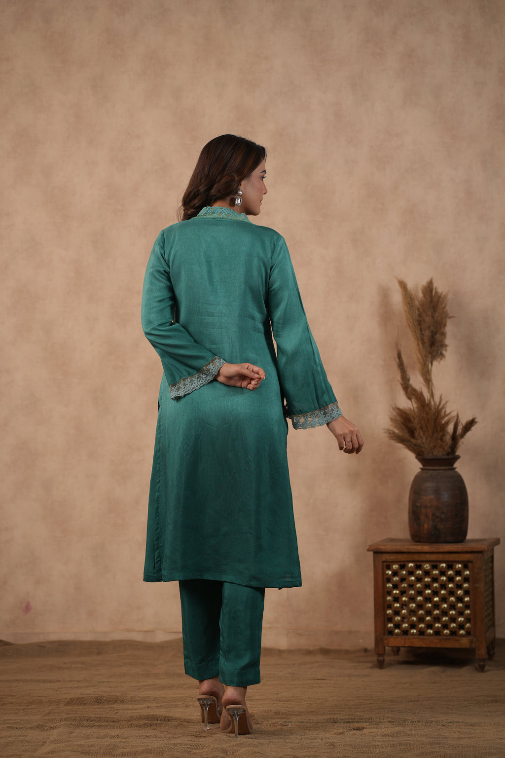 Silk Female Green Suit Set